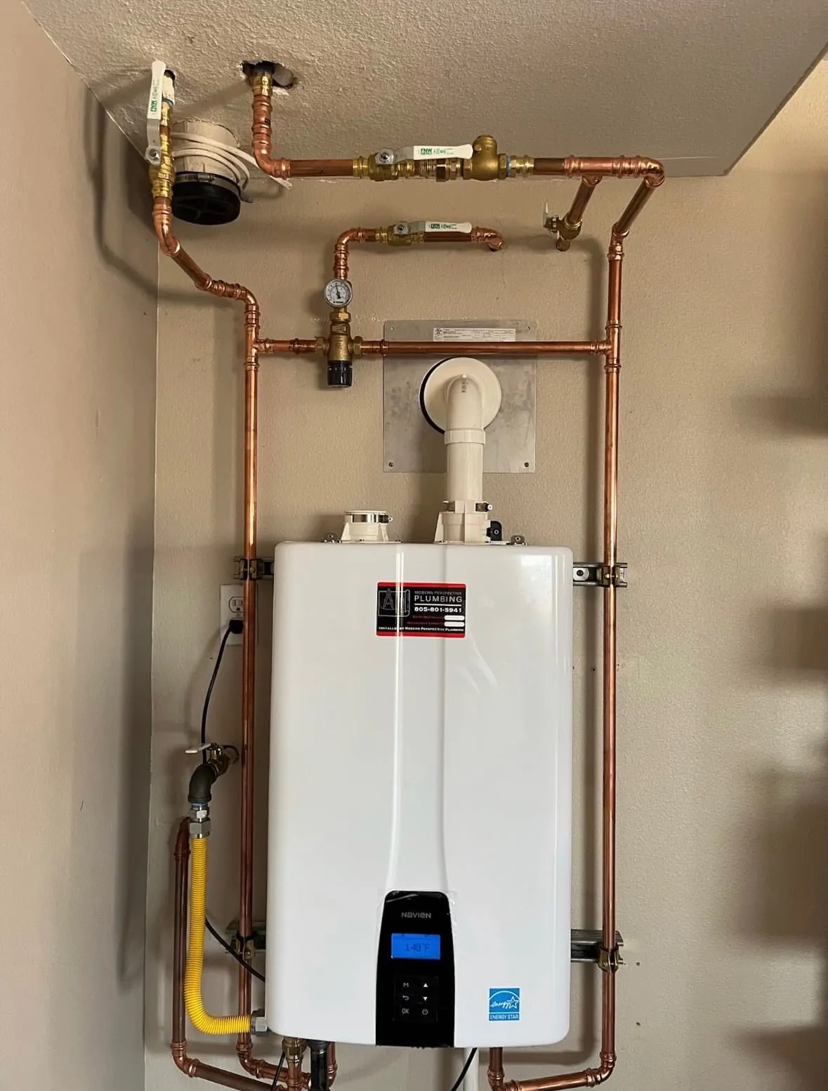 Navien tankless water heater with copper piping installed by MPP